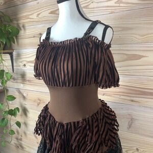 Spirit Halloween Steampunk Dress Womens Small Brown Striped Lace Gothic Costume
